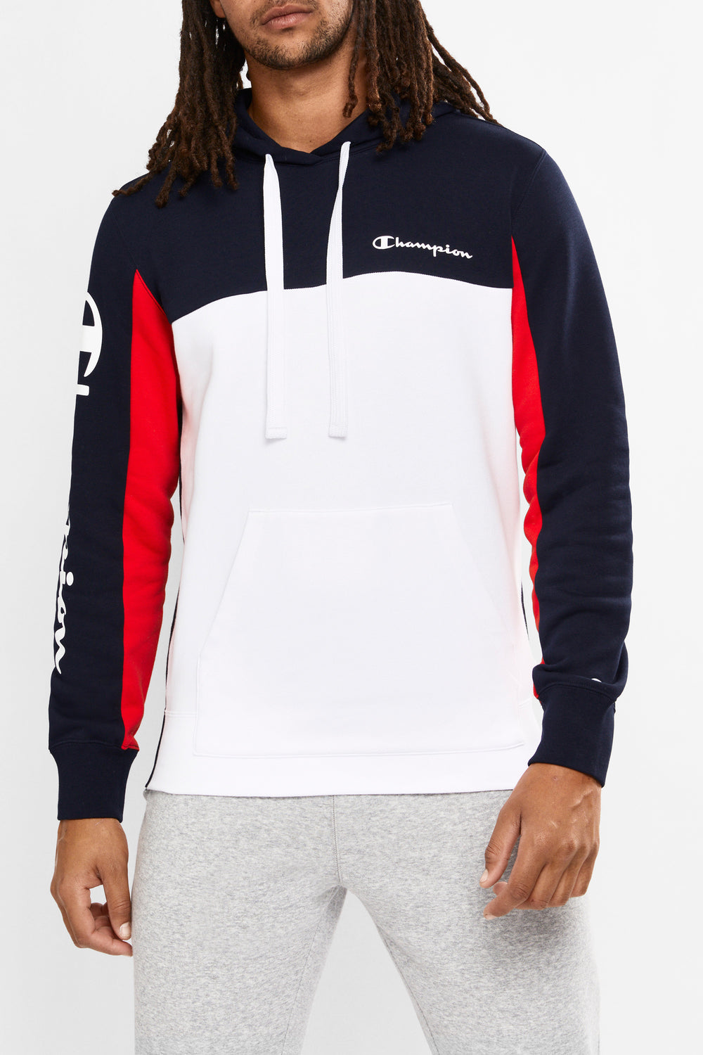 Champion Colour Block Hoodie (M) - Navy/White/Red