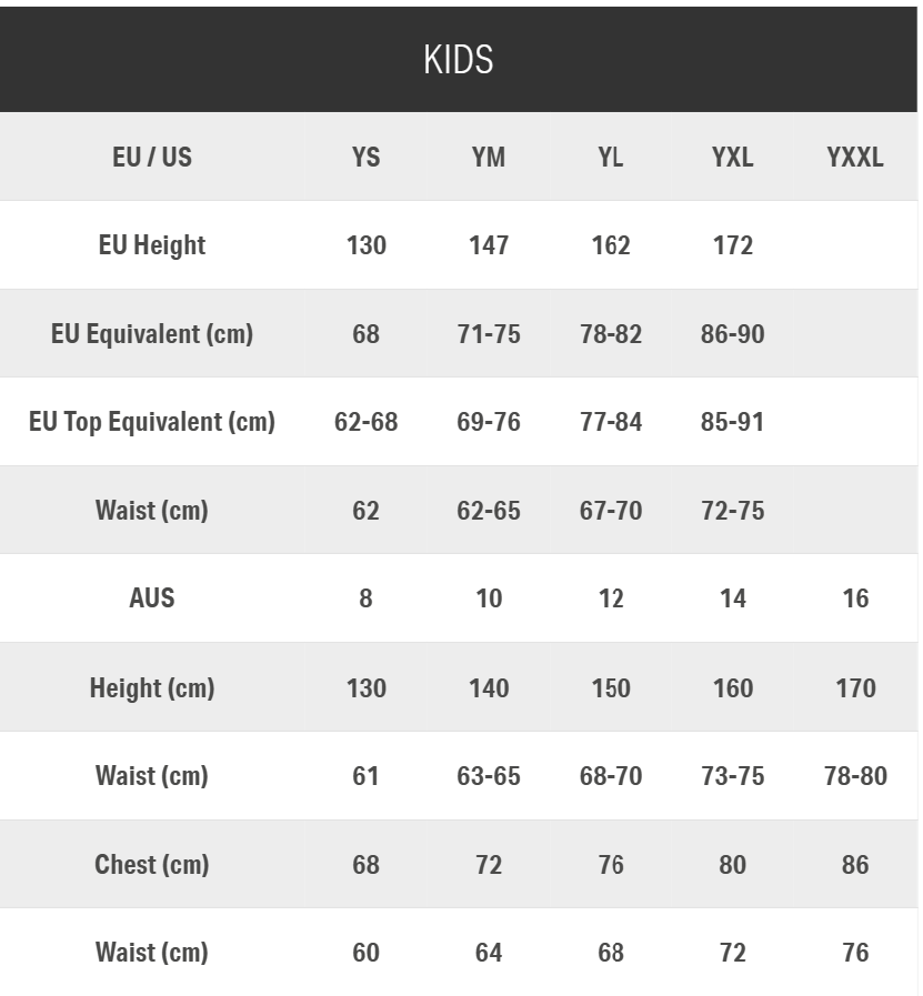 Champion youth top size chart