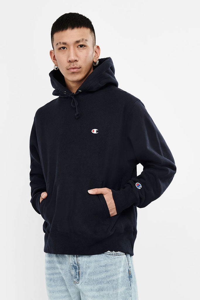 Navy reverse weave champion hoodie Clearance